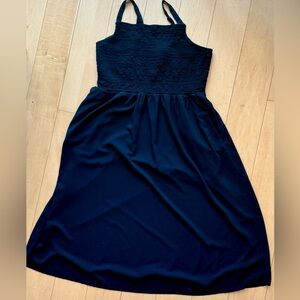 XL Black cotton dress with pockets; big bust friendly